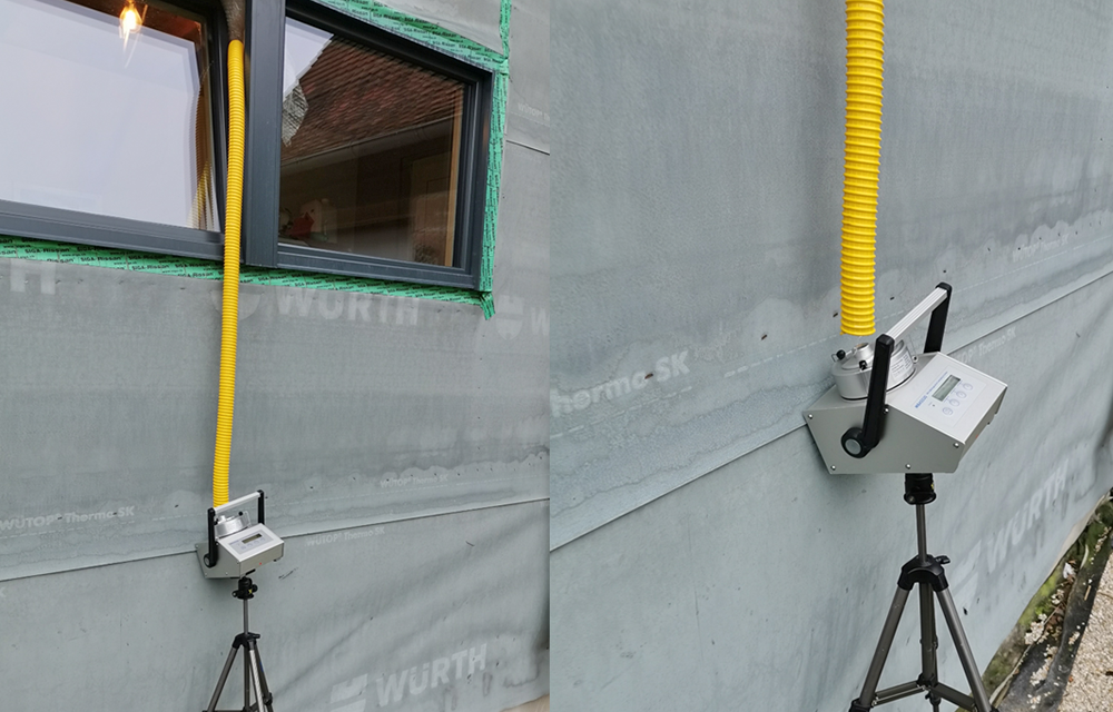 Indikative Abluftmessung zum Start der Wasserschadentrocknung, um Bestandsschäden auszuschließen, und zum Ende der Trocknung, um zwischenzeitliches Schimmelwachstum auszuschließen.